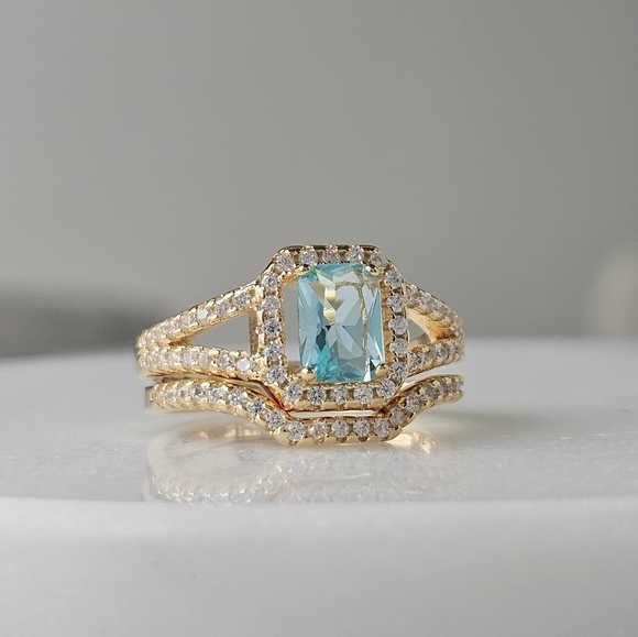 Blue and Teal tourmaline ombre stone ring, 925 Sterling Silver Charmed Aroma BP - Picture 3 of 4